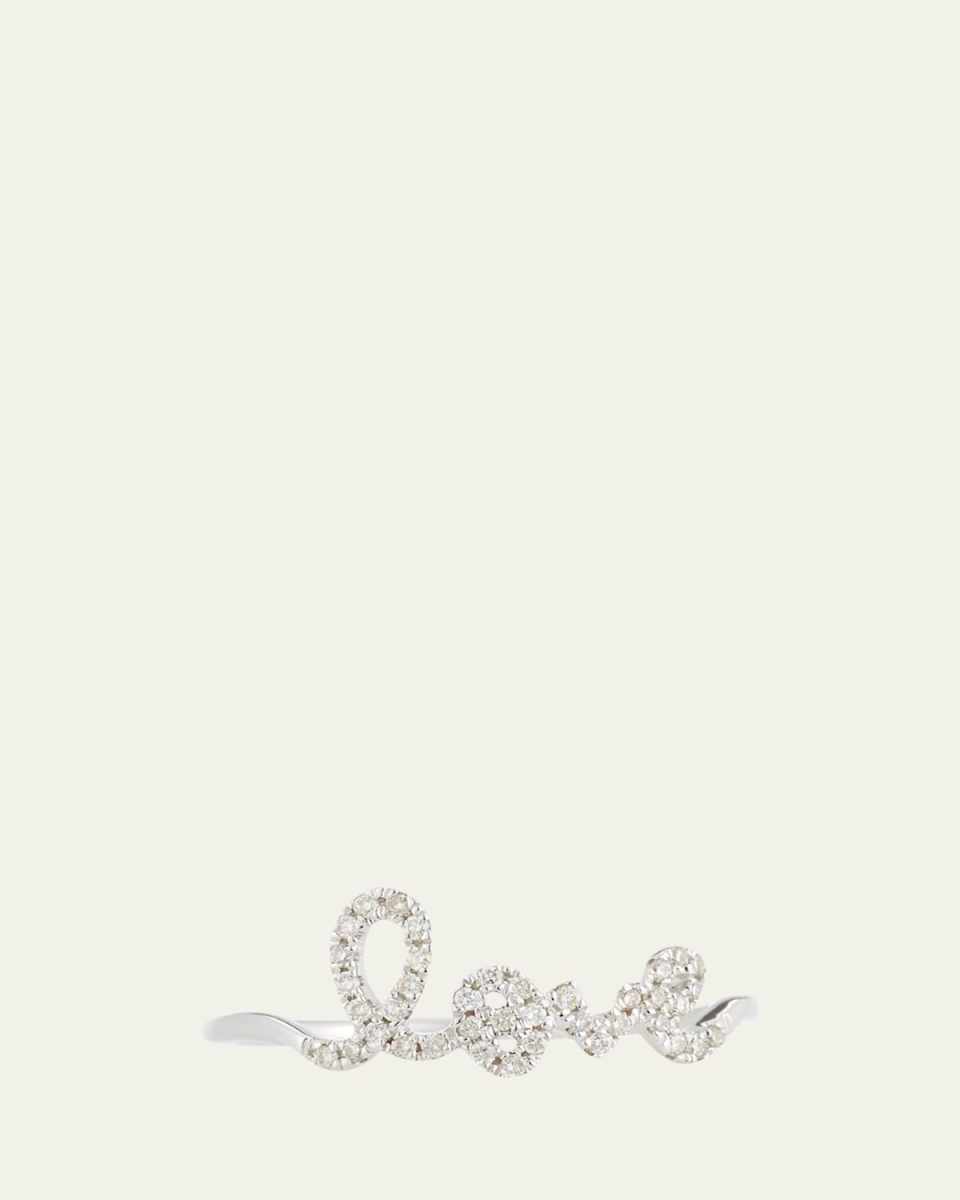 14k White Gold Diamond Love Script Ring, Size 6.5